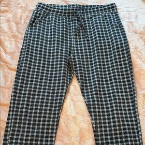 Women's Gray Plaid Pants - Comfort Drawstring Waist Size Large